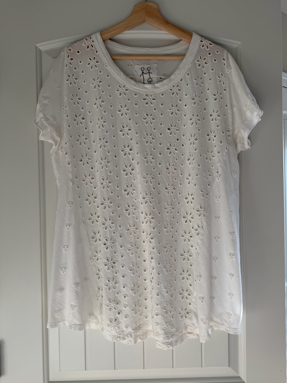 Johnny Was Floral Embroidered Eyelet Short Sleeve White Women's Top Size Medium